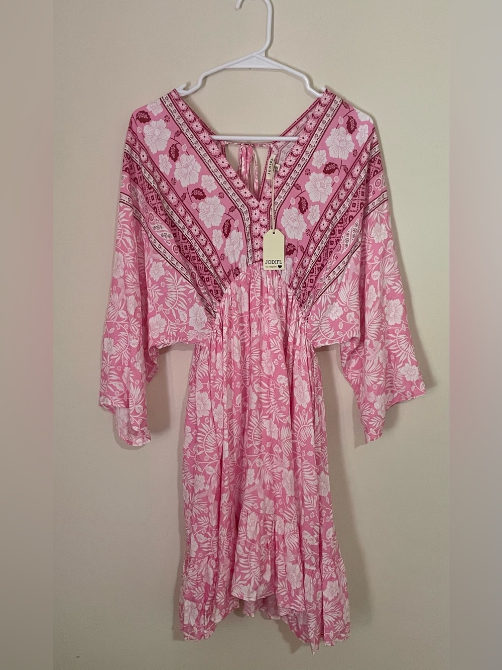 JODIFL Pink Floral Flowy Boho Mini Dress